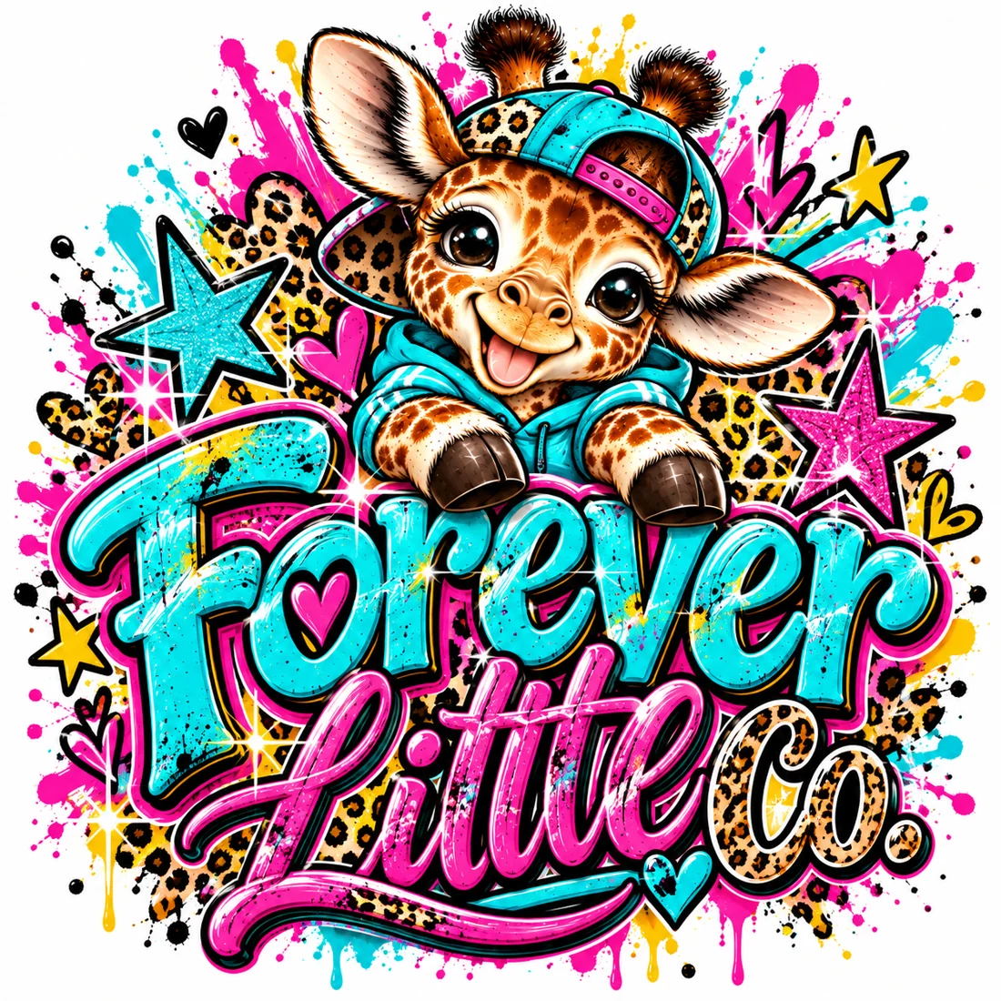 Forever Little Co. playful baby giraffe brand illustration